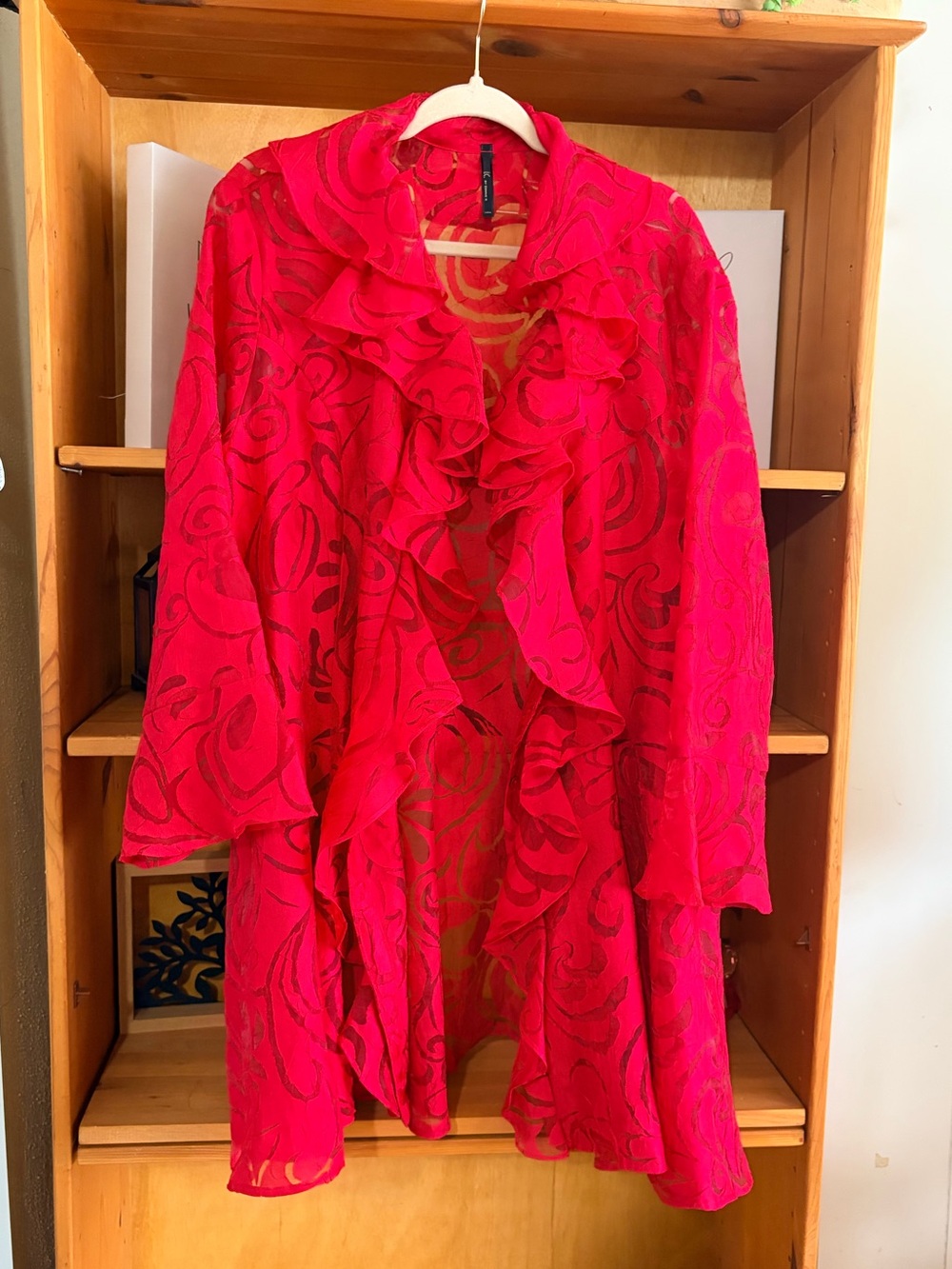 Vintage IC by Connie K Red Burnout Lace Ruffle Cover Up Size XXL Plus Size Y2K - Picture 2 of 7